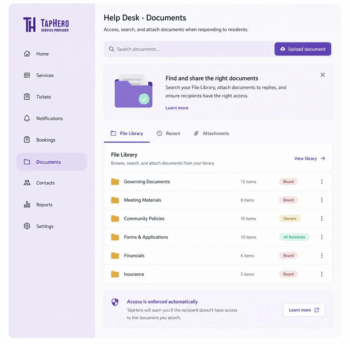 Taphero document library screenshot