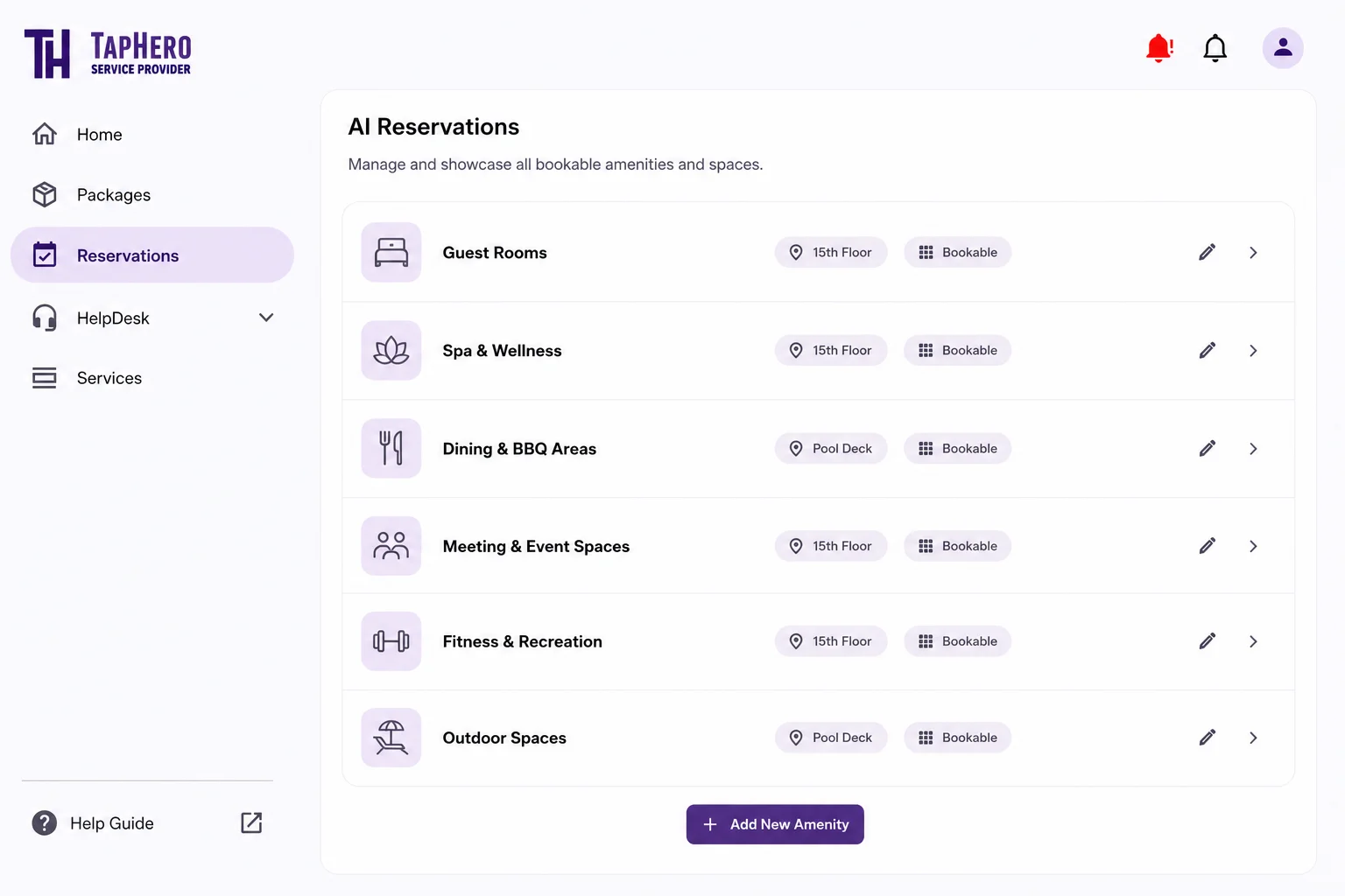 Amenity reservation system in TapHero