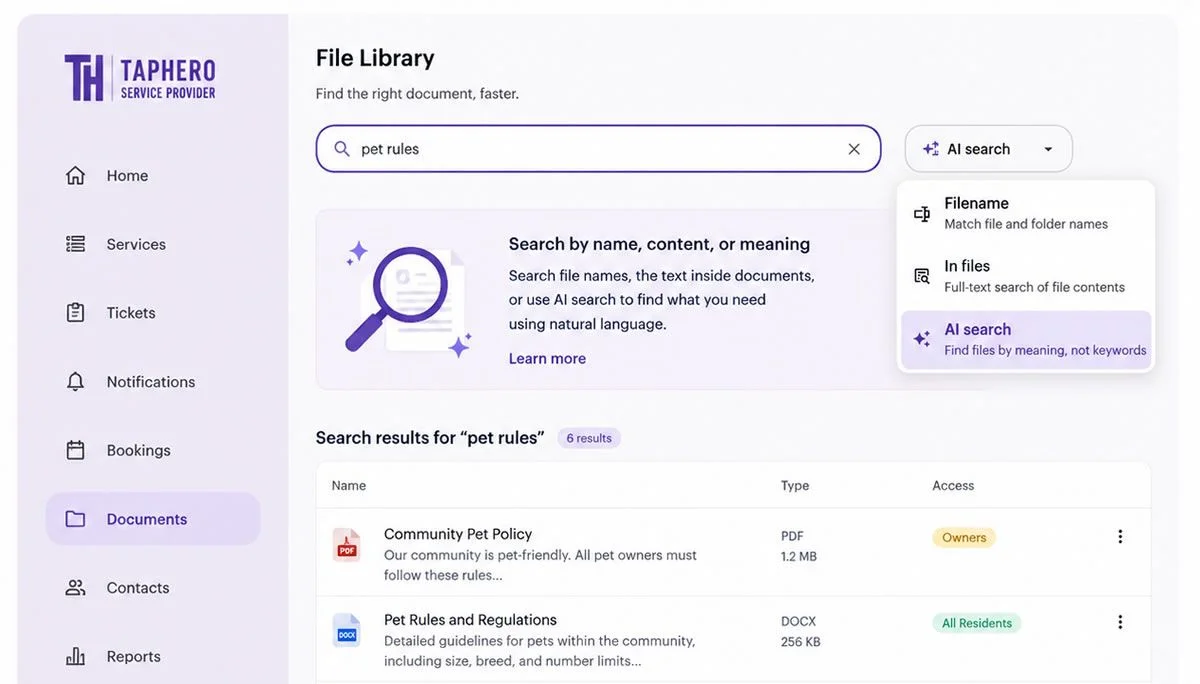 Example screenshot of searching the TapHero library